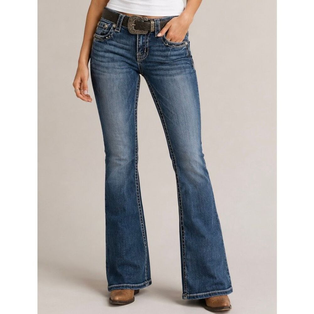 Miss Me Signature Bootcut Jeans Size 28 Embellished Y2K Western Flare Denim